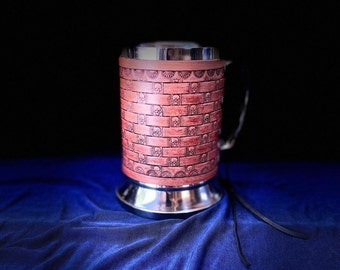 Skull Stamp Leather Tankard Mug Wrap with 20 oz Stainless Steel Tankard. Custom colors available.