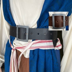 Antique Silver Buckle Leather Belt, Renaissance Costume, Pirate Garb