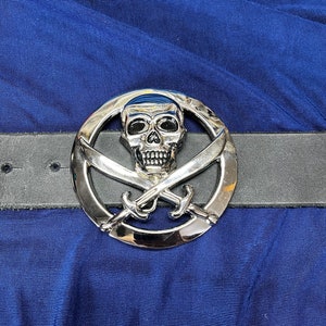 1.5 inch Leather Skull N Sword Belt | Pirate, Renaissance, Medieval Belt | LARP Cosplay