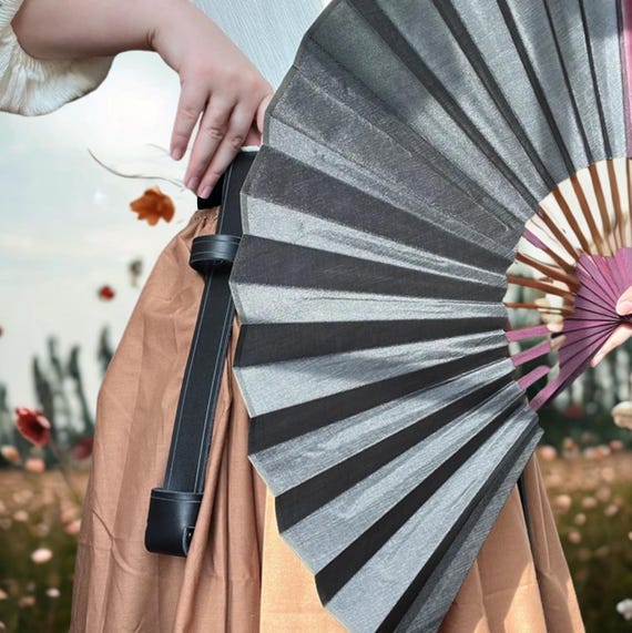 Folding Fan with Leather Holster: Renaissance Pirate Steampunk Accessory