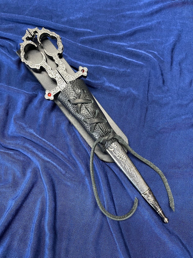 10.5 Medieval Renaissance Scissors Dagger with Sheath and Custom Leather Frog. Cosplay, Pirate, Medieval, Halloween, Gift image 1