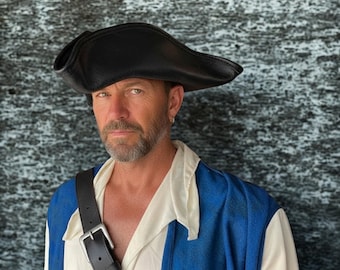 Leather Tricorn, Renaissance hat, Pirate Headwear, Steampunk Costume