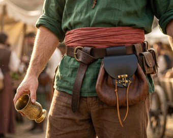 Large Leather Renaissance Pouches | Pirate, LARP Bag | Cosplay, Medieval Fashion