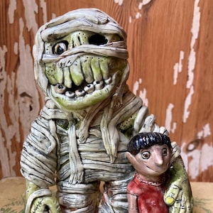 Handmade Ceramic Mummy & Friend Sculpture