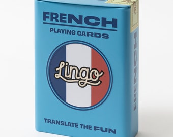 French Words & Phrases Playing Cards in Tin Case