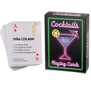 Cocktail Recipe Playing Cards – Lingo Deck, 52 Illustrated Drink Recipes, Bartender Gift, Party Game