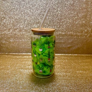 House Plants Cup, Coffee Addict, Coffee Lover, Coffee Tumbler, Coffee Cup, Glass Cup, Iced Coffee, Gift for Coffee Lover, Book Lover