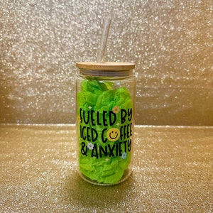 Fueled By Cup, Coffee Addict, Coffee Lover, Coffee Tumbler, Coffee Cup, Glass Cup, Iced Coffee, Gift for Coffee Lover, Book Lover