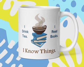 Tea and Books Mug – Funny Bookworm Gift, 11oz Ceramic Mug