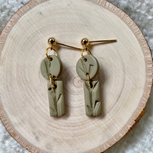 Olive green floral polymer clay earrings
