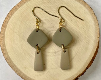 Neutral polymer clay hoop earrings, handmade