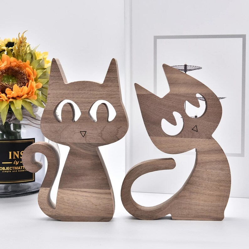 Daily Boutik Wooden Cat Figurines Decoration Handmade Desktop Etsy