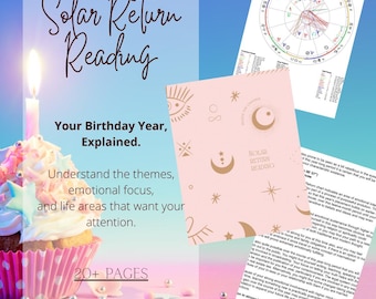 Lettura astrologica approfondita del ritorno solare, previsioni a 12 mesi, regalo personalizzato per il compleanno con lo zodiaco