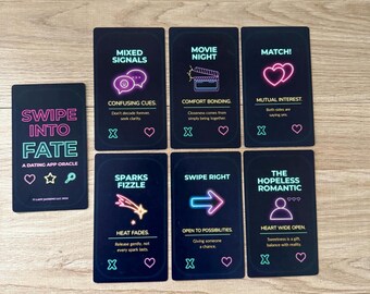 Swipe Into Fate Oracle Deck for Love & Dating | 54 Neon Cards | Digital Guidebook Included
