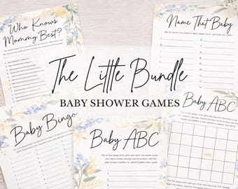 20 Printable Baby Shower Games | Blue Floral Editable Canva Template (Instant Download)