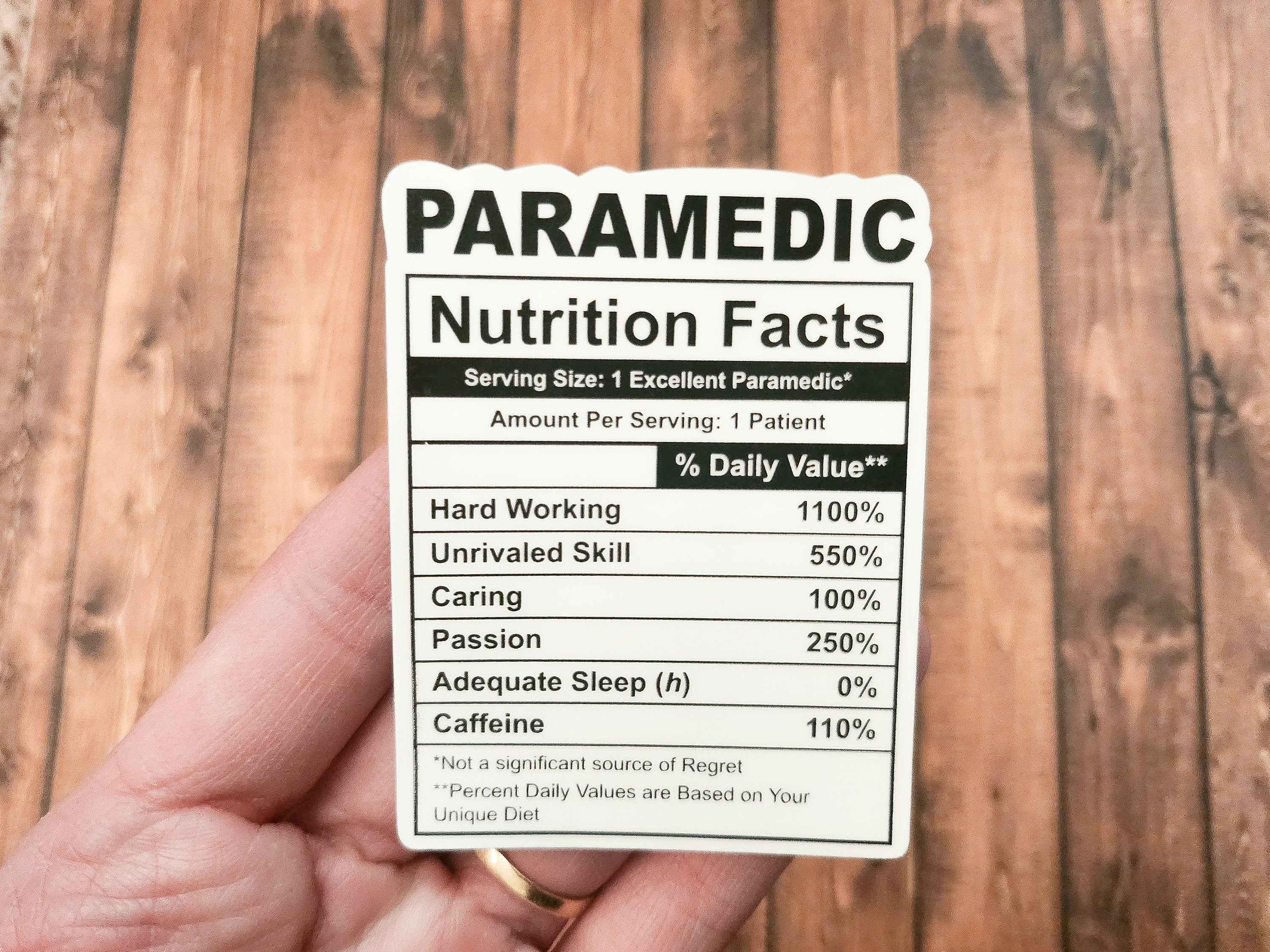 Paramedic Nutrition Facts Funny Water Resistant Sticker Great EMS Sticker for Laptop, Water