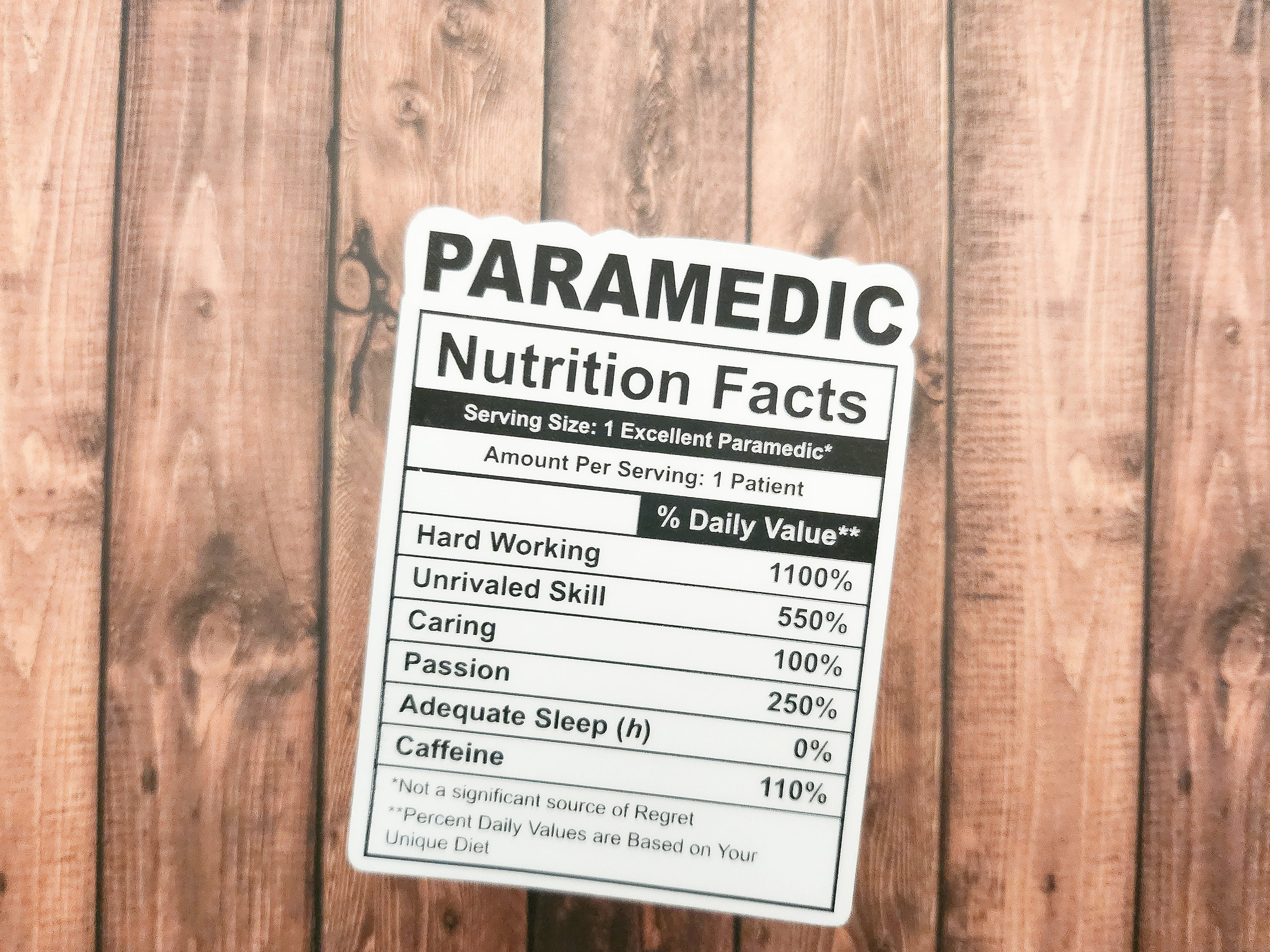Paramedic Nutrition Facts Funny Water Resistant Sticker Great EMS Sticker for Laptop, Water