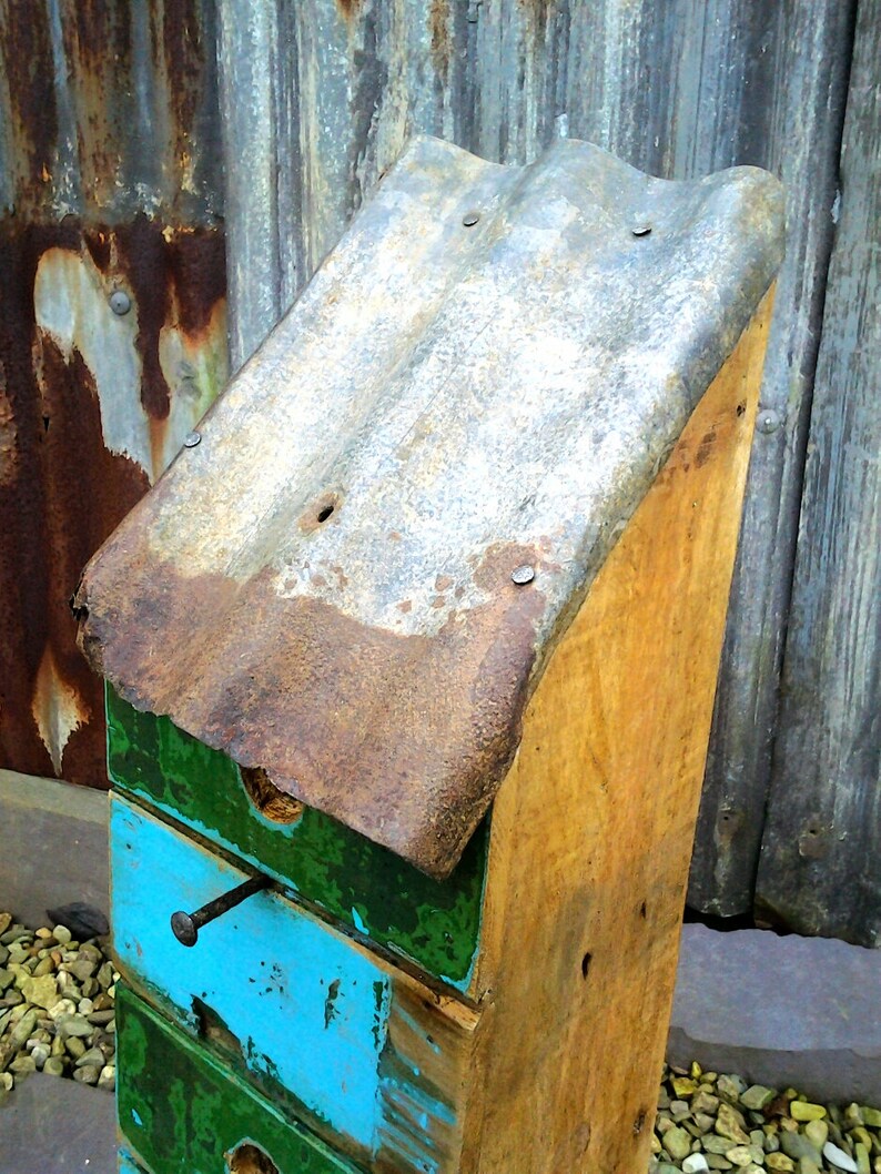 Handmade Rustic Bird Nesting Box, Garden Decor Recliamed Wood,weathered ...
