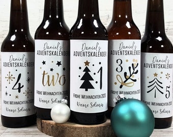 Personalisierter Bier Adventskalender Flaschen Etikett | Advent Weihnachten Weihnachtsgeschenk Freund Papa Ehemann Flaschenetikett Geschenk