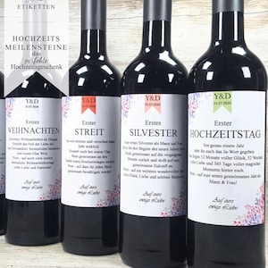 Hochzeit Meilensteine Wein Etiketten | Hochzeitsgeschenk Personalisiert Geschenk Hochzeit Weinetikett Flaschenetiketten Erster Jahrestag Ehe