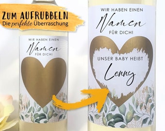 Personalisiertes Wein Flaschen Etikett Babyname verkünden Rubbellos | Name Baby Babynamen Name des Babys Kind Überraschung Weinetikett