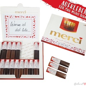 Aufkleber Set für Merci Schokolade | Valentinstag Geschenk Valentinstagsgeschenk Ich liebe Dich selbstklebend für ihn Mann Freund Freundin