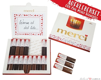 Aufkleber Set für Merci Schokolade | Valentinstag Geschenk Valentinstagsgeschenk Ich liebe Dich selbstklebend für ihn Mann Freund Freundin