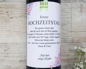 Personalisiertes Wein Flaschen Etikett 1. Hochzeitstag Meilenstein | Hochzeitstagsgeschenk Geschenk Hochzeit Weinetikett Erster Hochzeitstag