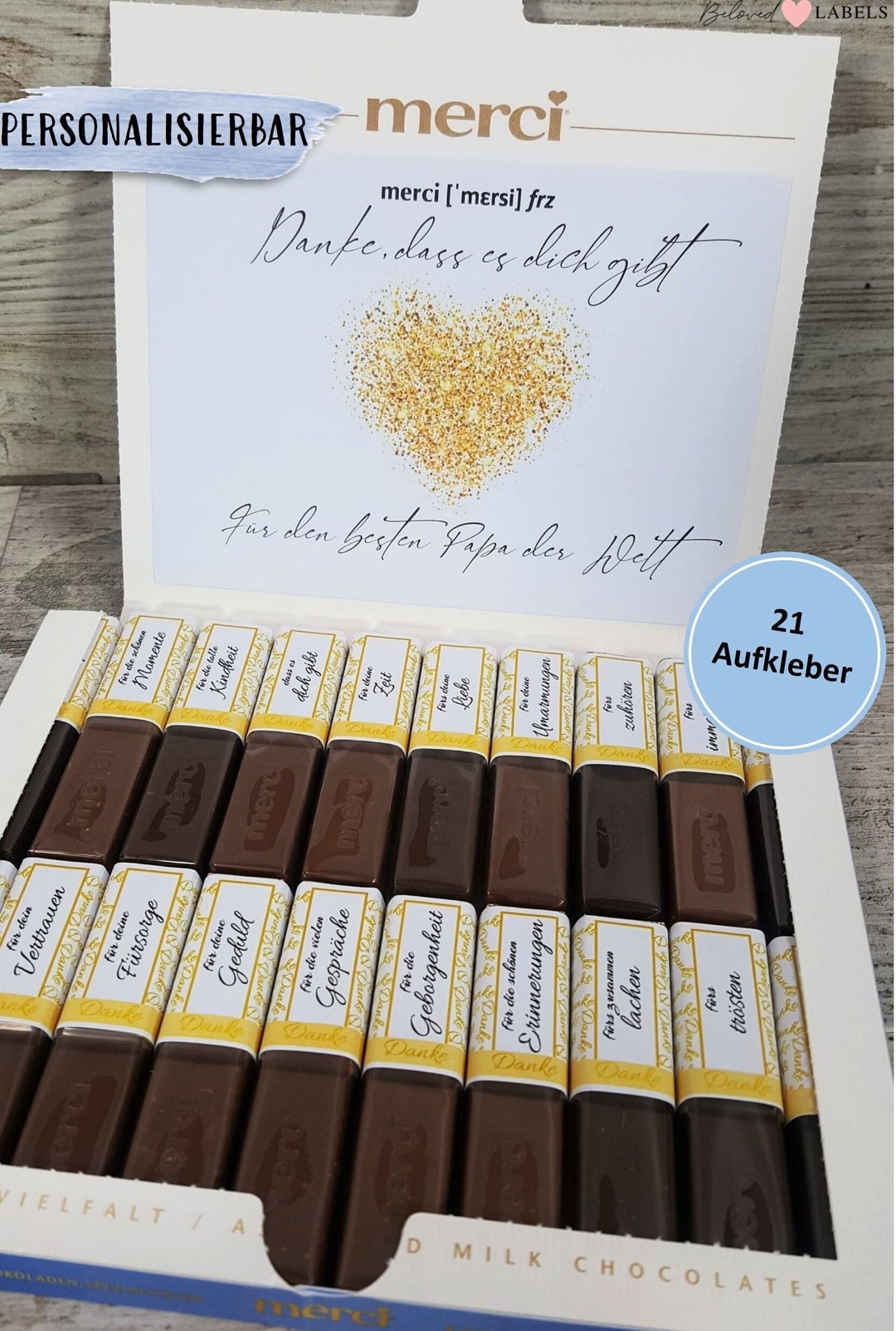 Personalisierte Merci Aufkleber selbstklebend Geburtstag Geschenk