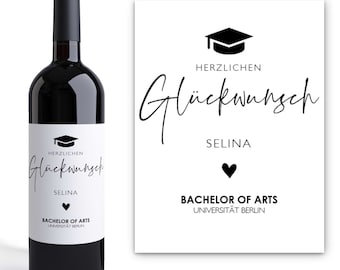 Personalisiertes Wein Flaschen Etikett Abschluss Glückwunsch | Abitur Bachelor Master Absolvent Absolventin Doktor Ausbildung Geschenk