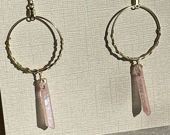 Rose Quartz Wire Wrapped Hoop Earrings