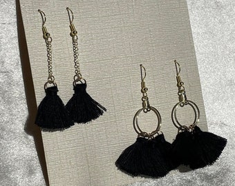 Black & Gold Tassel Earring Set