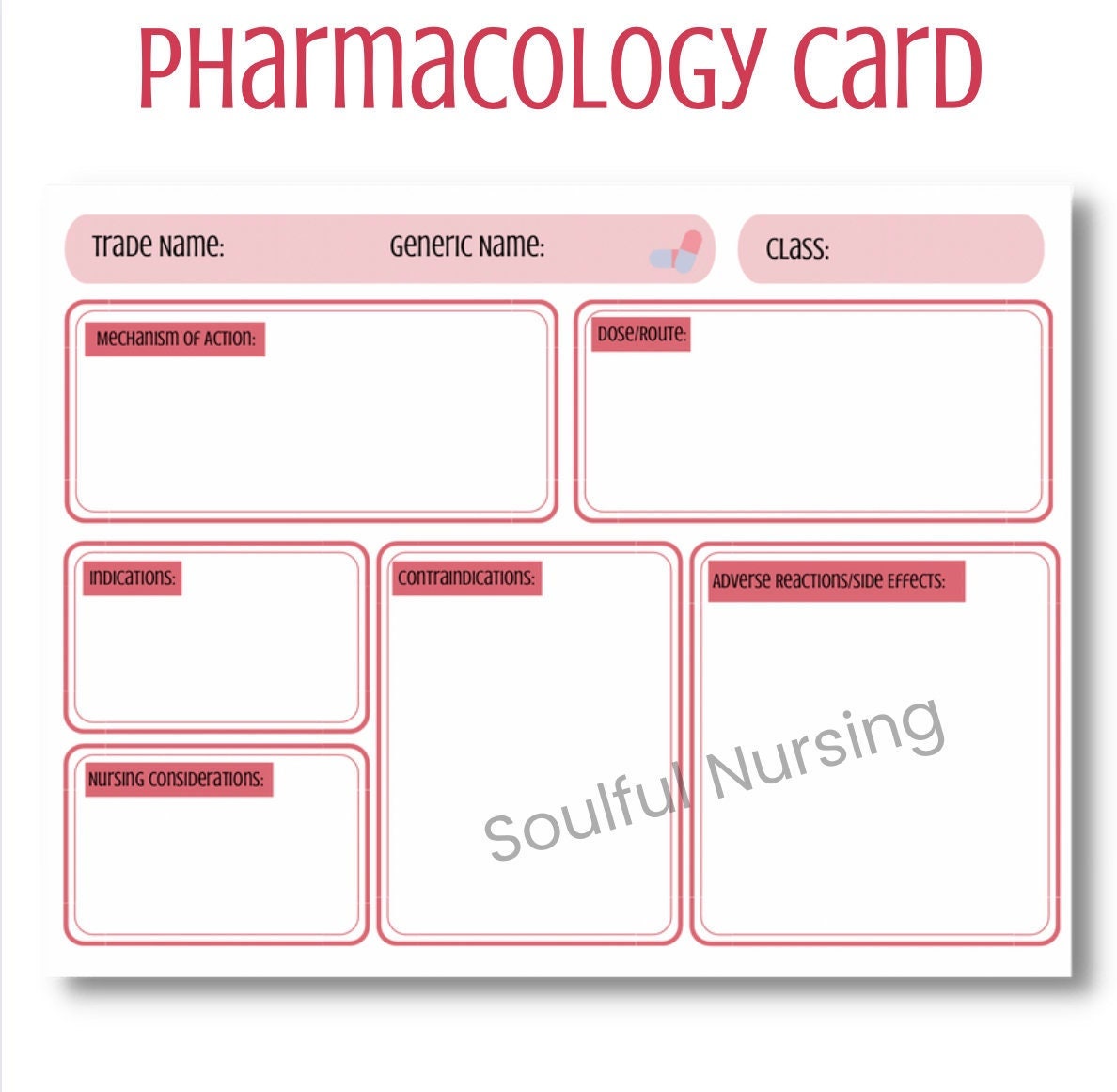 Pharmacology Medication Card Template Pink Etsy Pharmacology Medication Card Template Pink Etsy