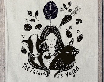 VEGAN TOTE BAG - Vegan Shopper Bag, Goblincore Bag, Cottage Core Bag, Future is Vegan Bag, Wildlife Tote Bag, Vegan Gifts, Vegan Bags, Vegan