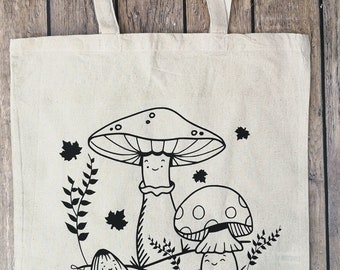 MUSHROOM TOTE BAG - Mushroom Shopper Bag, Goblincore Bag, Cottage Core Bag, Magic Mushroom Tote, Nature Lover Bag, Wildflower Plant Tote