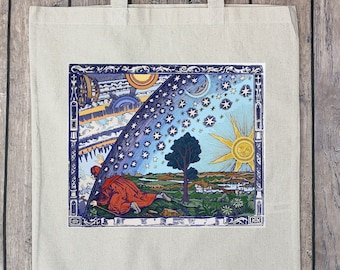 ASTROLOGY TOTE BAG - Piercing the Veil Shopper Bag, Goblincore Bag, Cottage Core Bag, Flat Earth Tote, Astronomy bag, Moon & Stars Bag