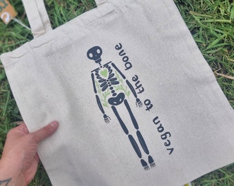 VEGAN TOTE BAG - Vegan Shopper Bag, Goblincore Bag, Skeleton Tote Bag, Skull Tote Bag, Vegan Gifts, Vegan Bags, Vegan to the Bone