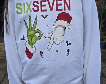 KIDS CHRISTMAS SWEATSHIRT - Six Seven Christmas Jumper, 67 Xmas, Grinch Christmas top, Xmas Sweatshirt, children's Christmas sweatshirt