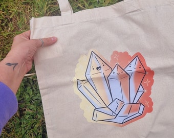 CRYSTAL TOTE BAG - Vegan Shopper Bag, Kawaii Tote Bag, Crystal Tote Bag, Vegan Tote Bag, Vegan Gifts, Vegan Bags, Crystal gifts, Kawaii Gem