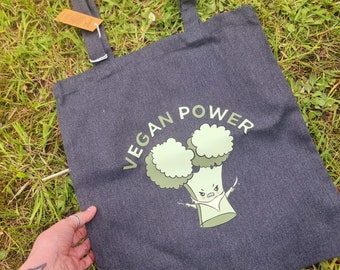 VEGAN POWER BAG - Vegan Tote Bag, Kawaii Tote Bag, Broccoli Tote Bag, Vegan Shopper Bag, Vegan Gifts, Vegan Bags, Vegan Power, Veggie Power