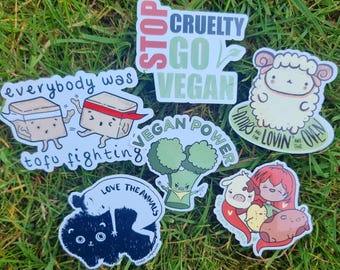 Vegan Stickers 6 x Vinyl Sticker Pack // Die cut stickers, Vegan sticker pack, Laptop stickers, Vegan Activism, Animal Stickers