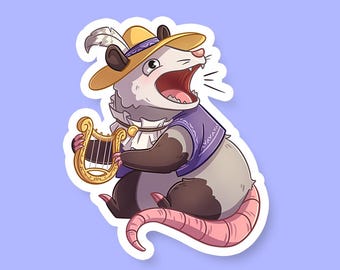 Bard Class Opossom DnD Rat Sticker - Dungeons and Dragons Sticker, Laptop Sticker, Water Bottle Sticker, Fantasy Sticker, D&D Sticker