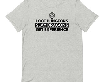 Botín de mazmorras, Slay Dragons, camiseta Get Experience - Camisa DnD, Camisa de mazmorras y dragones, Camisa RPG