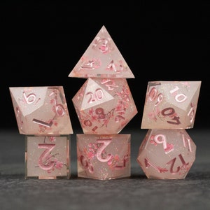 Pink Cherry Blossom Dice Set for DnD / Sharp Edge Dice for D&D / Dice for Dungeons and Dragons / TTRPG Dice