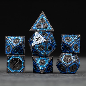 Blue Arcane Ward Dice Set - Metal Dice for D&D