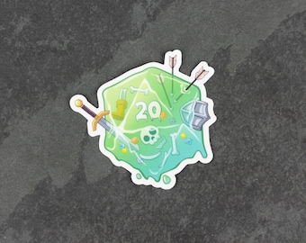 Gelatinous D20 DnD Sticker - Dungeons and Dragon Sticker - Laptop, Hydro Flask, Water Bottle Sticker - Nerd sticker, DnD Sticker