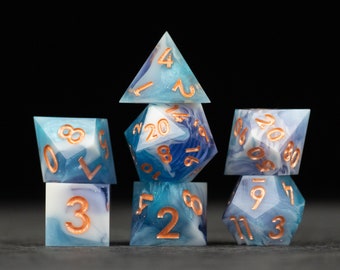 Cloudscape Dice Set - Sharp Edge Resin Dice for D&D / Blue and White Cloud Dungeons and Dragons Dice
