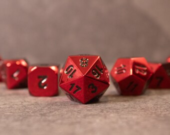 Red Metal Dice Set // Role Playing Dice // Dungeons and Dragons Dice // Metal D&D Dice