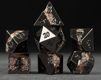 Pale Rift Dice Set - Black Metal Dice for D&D