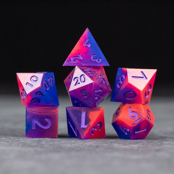 Outrun Dice Set - Sharp Edge Resin Dice for D&D / Neon Dice Dungeons and Dragons Dice